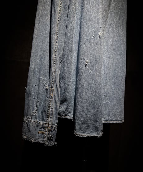 Faded Distressed Work Denim Shirt