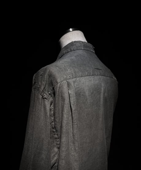 [Dye] Vintage damage Old black linen shirt