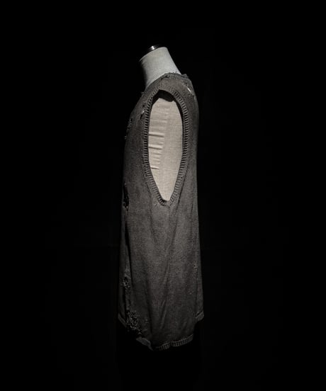 [Dye] Vintage damage V-neck Knit vest