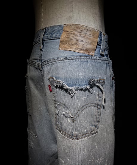 Vintage hard repair damage denim pants