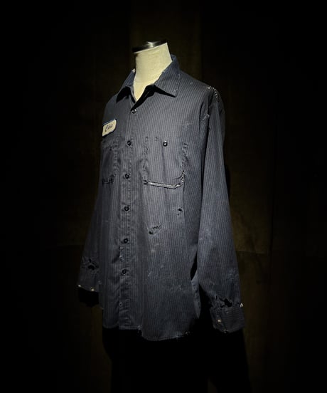 Vintage damage Navy Stripe US Work Uniform Shirt