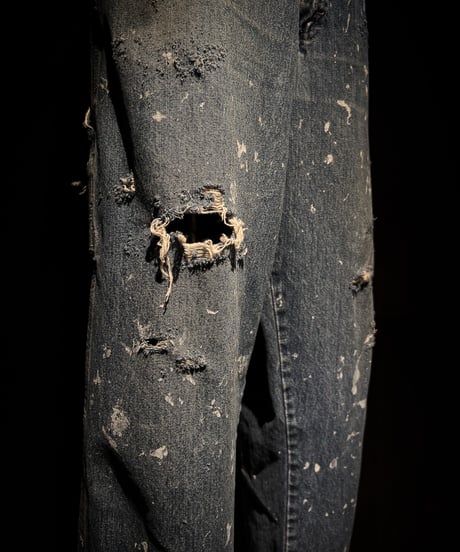 Vintage paint&damage painter denim pants