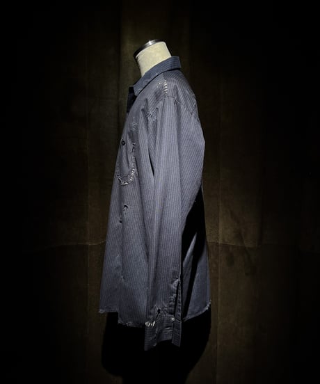 Vintage damage Navy Stripe US Work Uniform Shirt