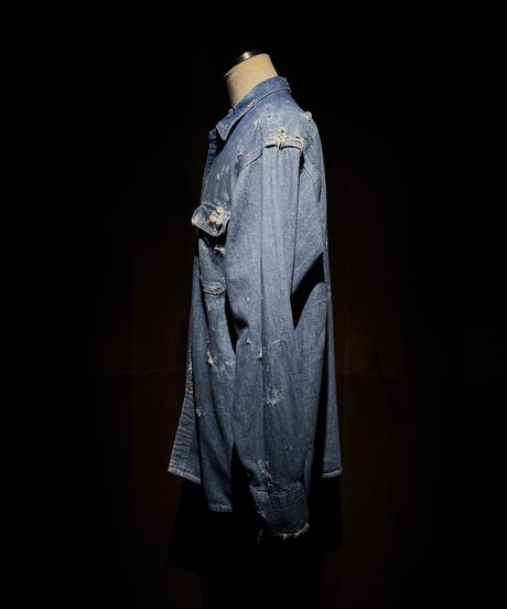 Vintage damage Indigo Work Denim Shirt