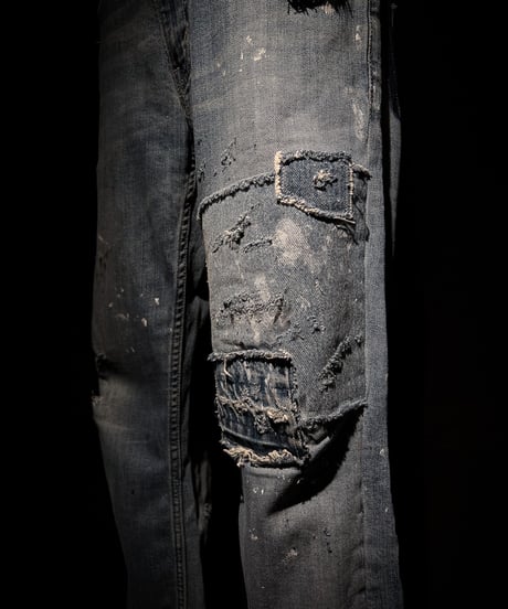 Vintage Damage Repair Light Wash Denim Pants