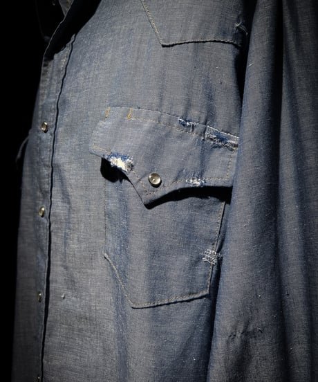 Blue Western Snap vintage damage Shirt