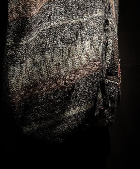 Vintage damage&patchwork jacquard knit vest