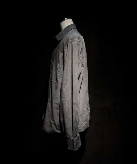 [Dye] Vintage damage Old black stripe shirt