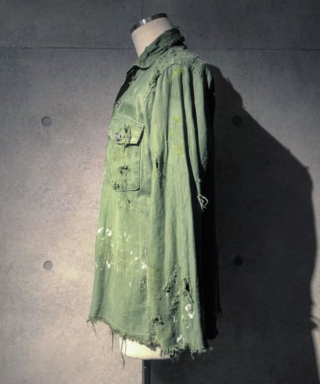 SURREALISTE×RESURRECTION Silver button vintage damage militaly shirt