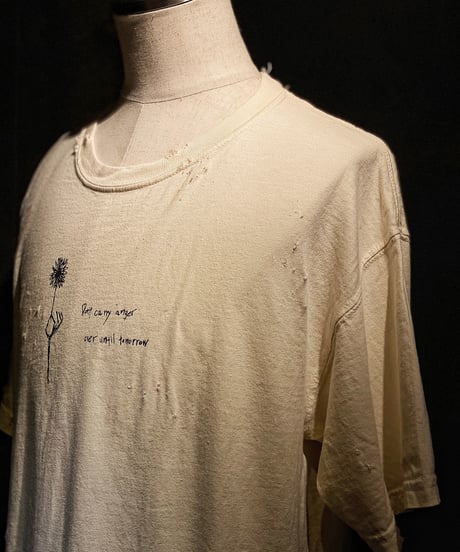 Flower vintage dye damage T-shirt (Old white)