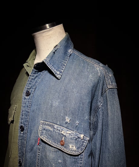 50/50 Split Rebuild Vintage Denim/70's Military Shirt
