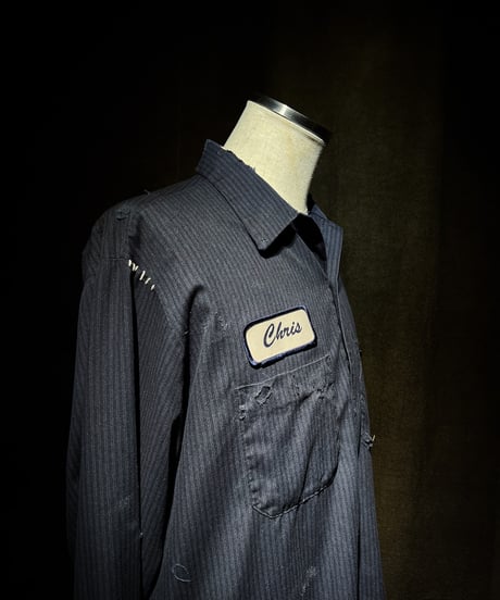 Vintage damage Navy Stripe US Work Uniform Shirt