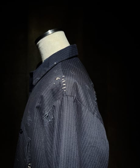 Vintage damage Navy Stripe US Work Uniform Shirt