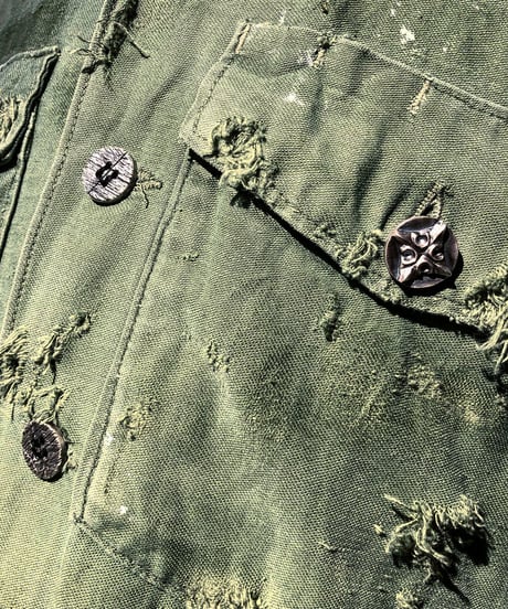SURREALISTE×RESURRECTION Silver button vintage damage militaly shirt