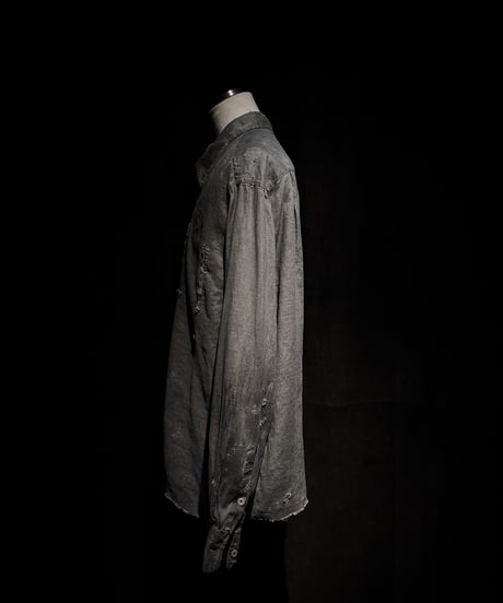 [Dye] Vintage damage Old black linen shirt