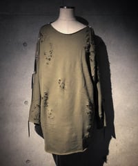 ​AUKENLIEV×RESURRECTION Side Zip Damage Sweat Shirt (KHAKI)