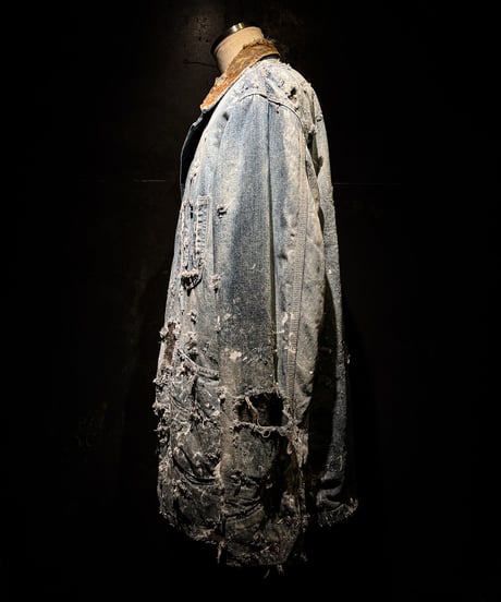Hard damage & paint vintage denim coverall jacket