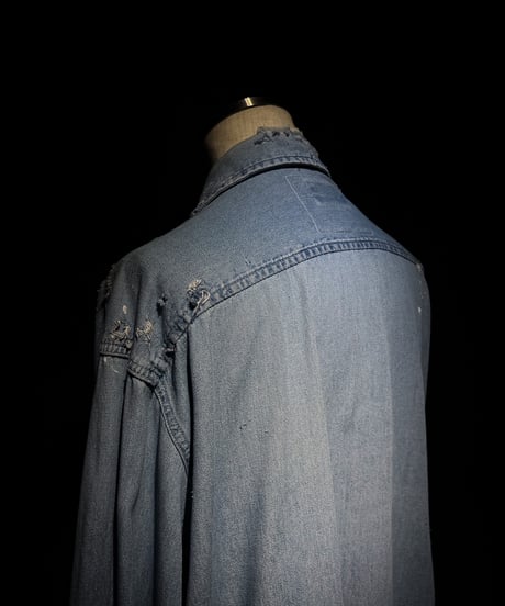 Vintage Light Indigo Cut-Off Hem Denim Shirt