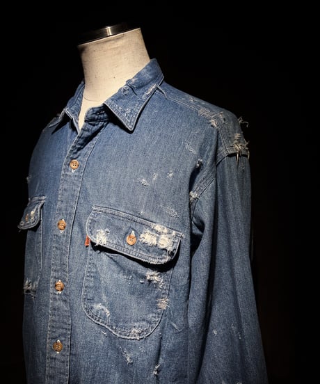 Vintage damage Indigo Work Denim Shirt