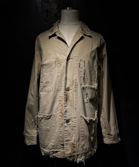Damage vintage denim coverall jacket