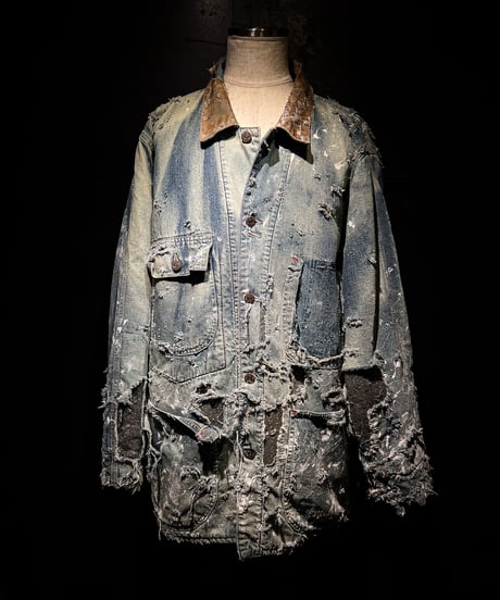 Hard damage & paint vintage denim coverall jacket