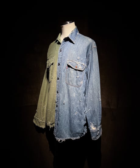 50/50 Split Rebuild Vintage Denim/70's Military Shirt