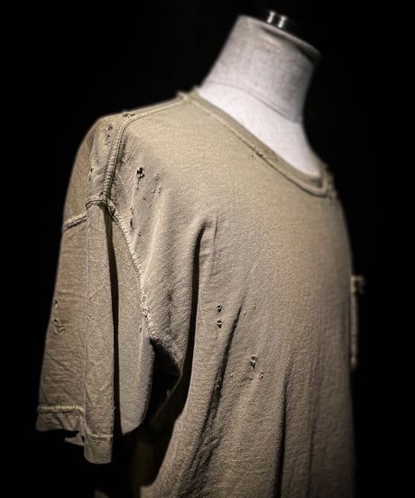 Vintage damage pocket Tee (GREIGE)