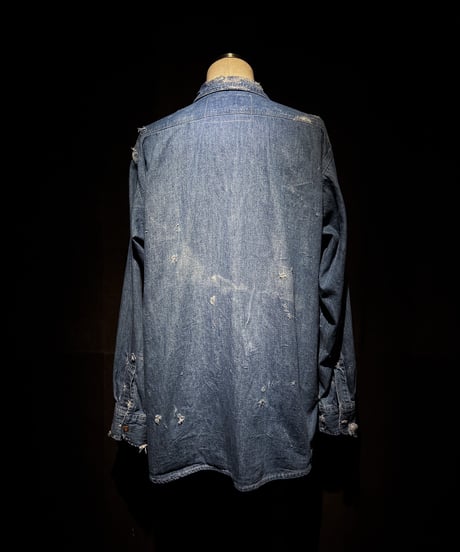Vintage damage Indigo Work Denim Shirt