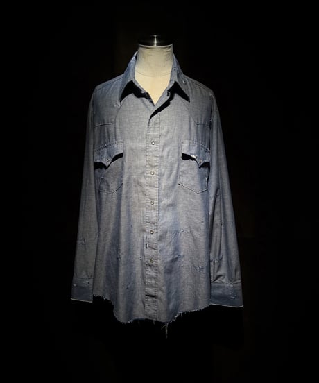 Blue Western Snap vintage damage Shirt