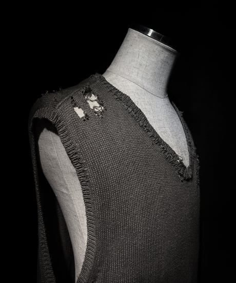 [Dye] Vintage damage V-neck Knit vest