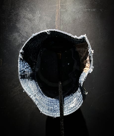 Hard damage & paint vintage denim bucket hat