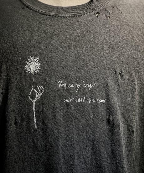 Flower vintage dye damage T-shirt (Old black)