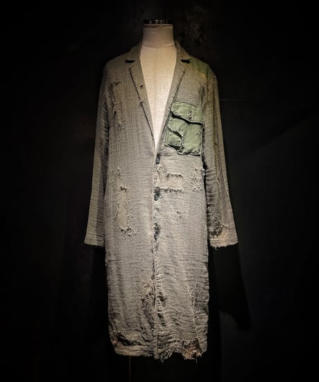Vintage damage military linen long coat