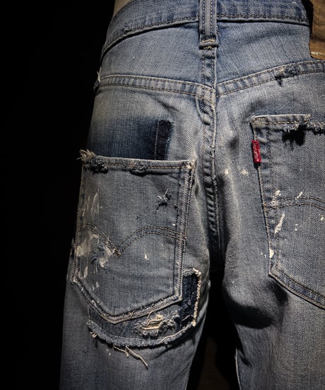 Vintage Damage Repair Light Wash Denim Pants