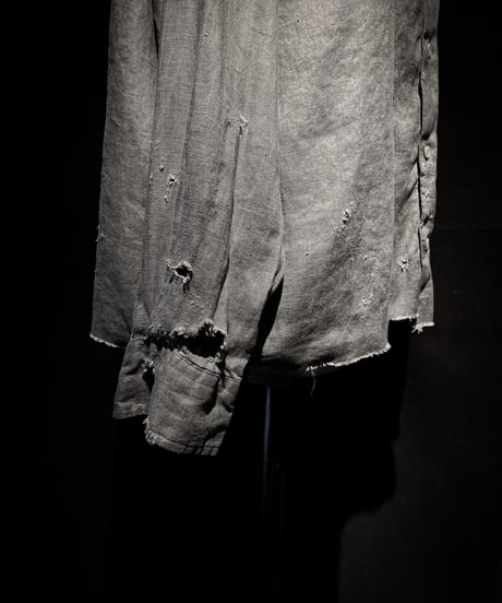 [Dye] Vintage damage Old black linen shirt