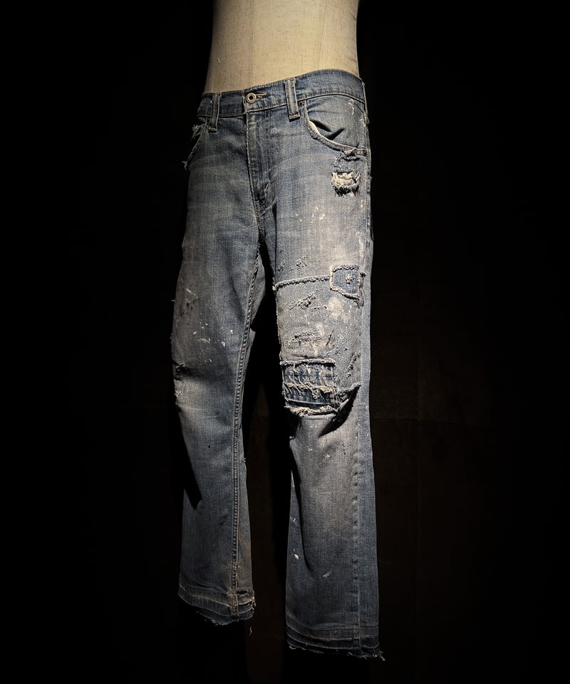 Vintage Damage Repair Light Wash Denim Pants |