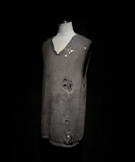 [Dye] Vintage damage V-neck Knit vest