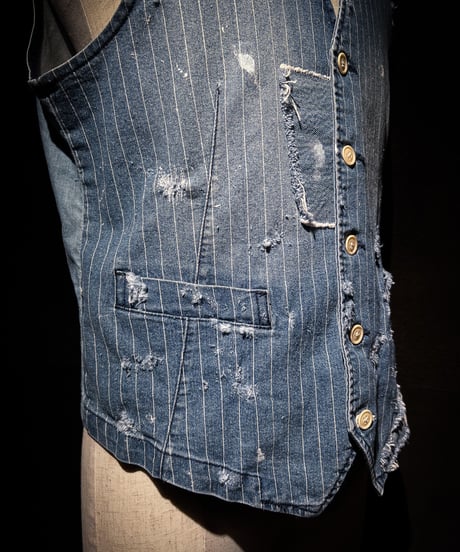 Vintage Pinstripe Denim Work Vest