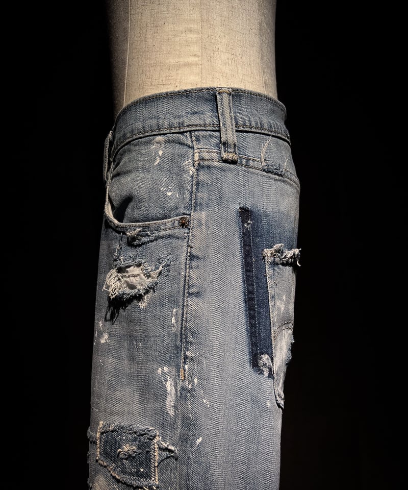 Vintage Damage Repair Light Wash Denim Pants |