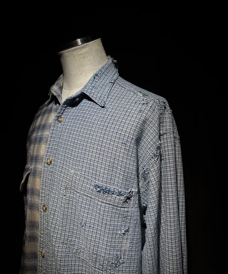 50/50 Split Rebuild Vintage Pattern Denim/Flannel  Shirt