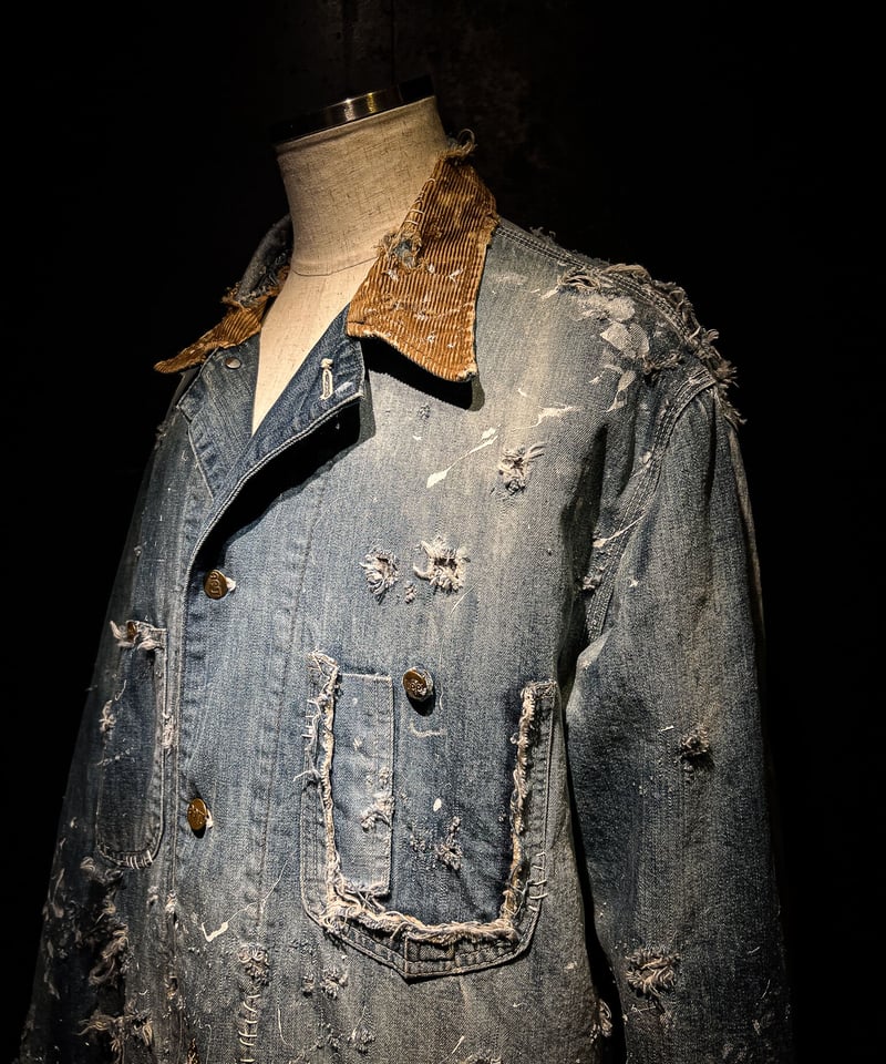 Hard damage & paint vintage denim coverall jack