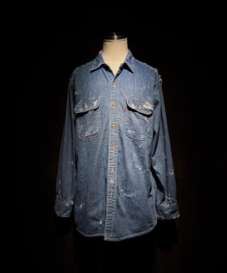Vintage damage Indigo Work Denim Shirt