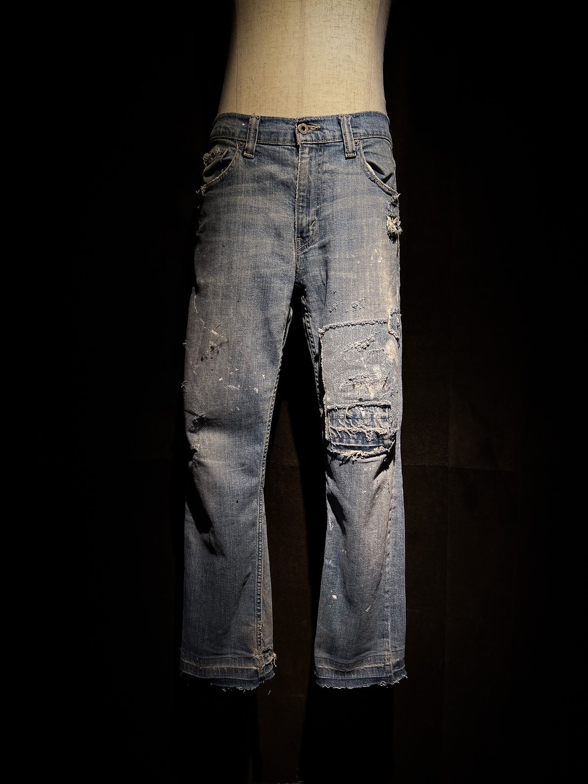 Vintage Damage Repair Light Wash Denim Pants | 