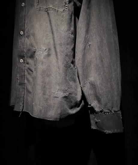[Dye] Vintage damage Old black stripe shirt