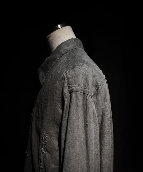 [Dye] Vintage damage Old black linen shirt