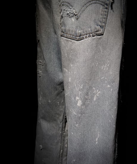 Vintage hard repair damage denim pants