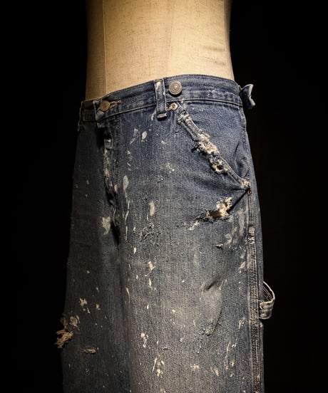 Vintage paint&damage painter denim pants