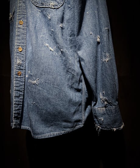 Vintage damage Indigo Work Denim Shirt