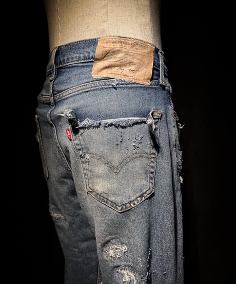 Vintage hard repair damage stretch denim pants (襤褸)