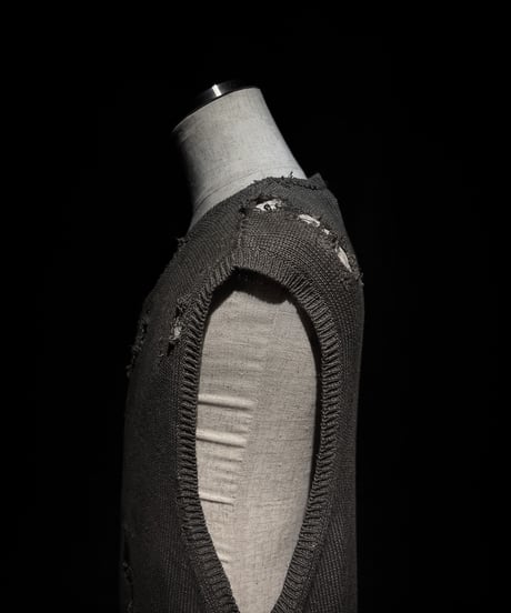 [Dye] Vintage damage V-neck Knit vest